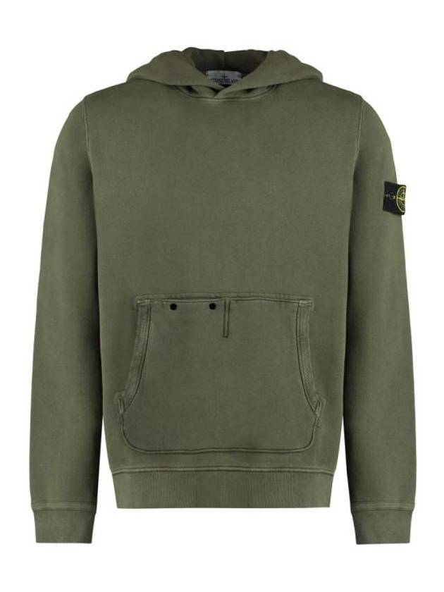 Old Effect Cotton Diagonal Fleece Hoodie Green - STONE ISLAND - BALAAN 2