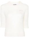 Embroidered Logo Knit Top Ivory - GANNI - BALAAN 1