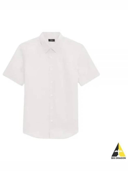 24 Irving Short Sleeve Shirt in Relaxed Linen N0373502 100 - THEORY - BALAAN 1