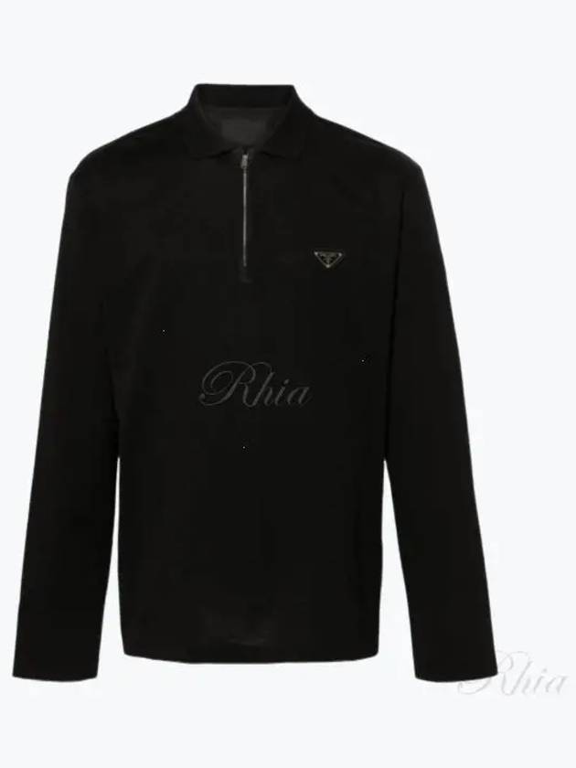 Triangle Logo Long Sleeve Polo Shirt Black - PRADA - BALAAN 2