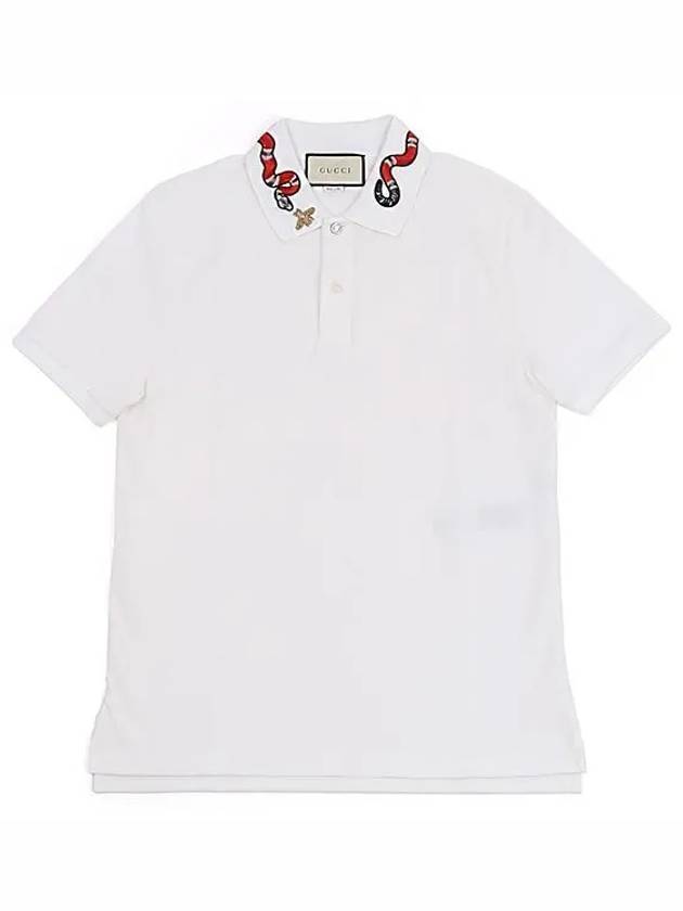 Embroidered Snake Logo Polo Shirt White - GUCCI - BALAAN 5