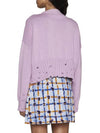 Embroidered Logo Distressed V-Neck Crop Cardigan Purple - MARNI - BALAAN 5