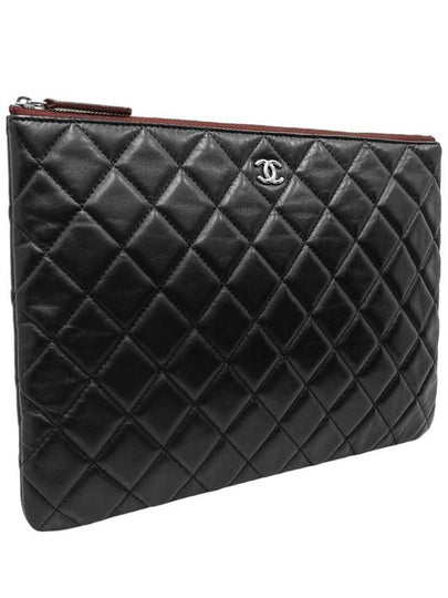 Women s A82545 Black Lambskin Silver Logo New Medium Clutch Bag - CHANEL - BALAAN 2