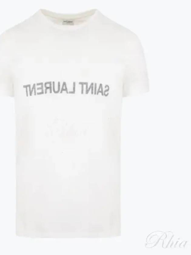 Reverse Logo Print Cotton Short Sleeve T-Shirt White - SAINT LAURENT - BALAAN 2