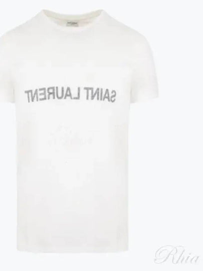 Reverse Logo Print Cotton Short Sleeve T-Shirt White - SAINT LAURENT - BALAAN 2