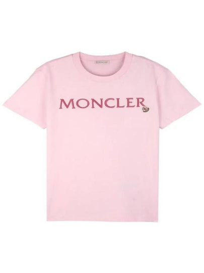 Women s Lettering Embroidery Logo Short Sleeve T Shirt Pink 8C00006 829HP 50B - MONCLER - BALAAN 2