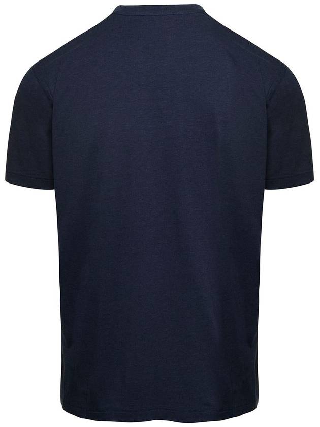 Blue Crew Neck T-Shirt With Embroidered Logo In Cotton Blend Man - TOM FORD - BALAAN 2