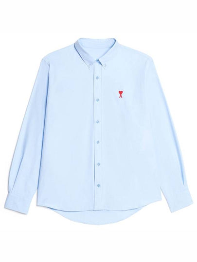 Heart Logo Oxford Button Down Long Sleeve Shirt Sky Blue - AMI - BALAAN 2