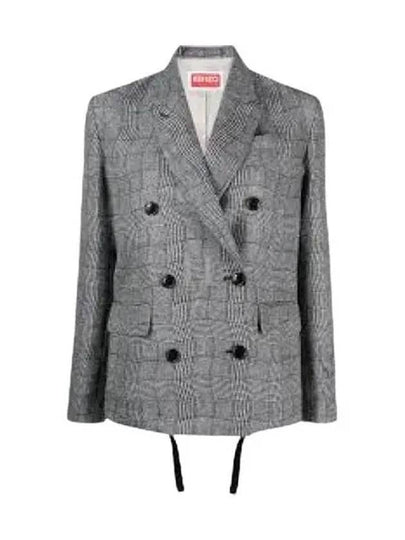 Women's Wave Check Oversized Blazer Jacket Grey - KENZO - BALAAN 2