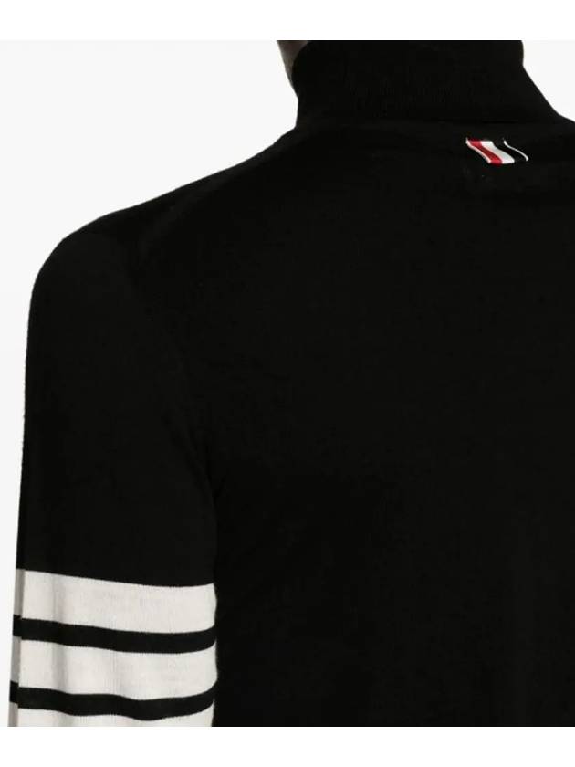 4 Bar Relaxed Fit Fine Merino Wool Turtle Neck Black - THOM BROWNE - BALAAN 5