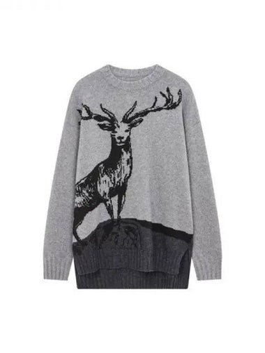 Men s Deer Graphic Crew Neck Knit Dark Gray 270844 - EMPORIO ARMANI - BALAAN 1