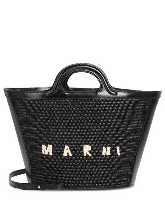 Leather Raffia Tropicalia Tote Bag Black - MARNI - BALAAN 2