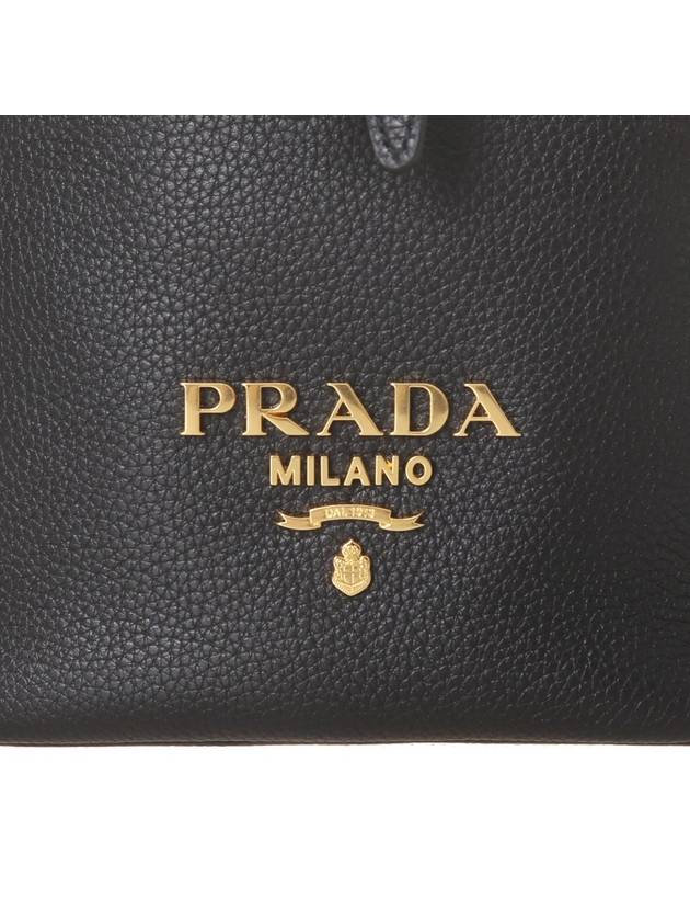 Vitello Phoenix Gold Plated Logo Leather Bucket Bag Black - PRADA - BALAAN 7