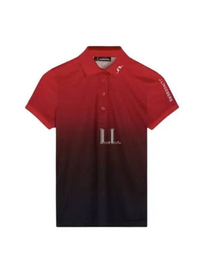 Women's Tour Tech Print Short Sleeve Polo Shirt Red - J.LINDEBERG - BALAAN 2