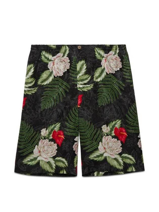 Men's Hawaiian Print Viscose Shorts Green Red White - GUCCI - BALAAN 1