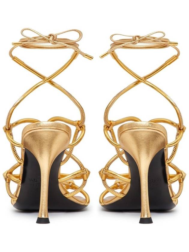 Rockstud Net Sandal Heels Gold - VALENTINO - BALAAN 4