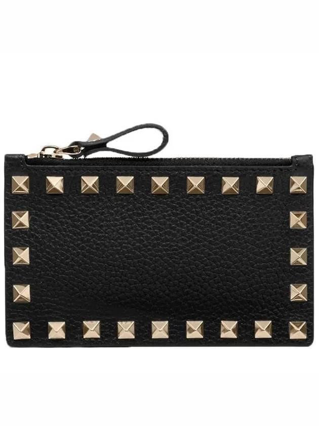 Rockstud Zipper Card Wallet Black - VALENTINO - BALAAN 2