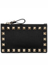 Rockstud Zipper Leather Card Wallet Black - VALENTINO - BALAAN 2