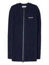 Women's Logo Knit Full Zip Up Cardigan Navy - MIU MIU - BALAAN 2