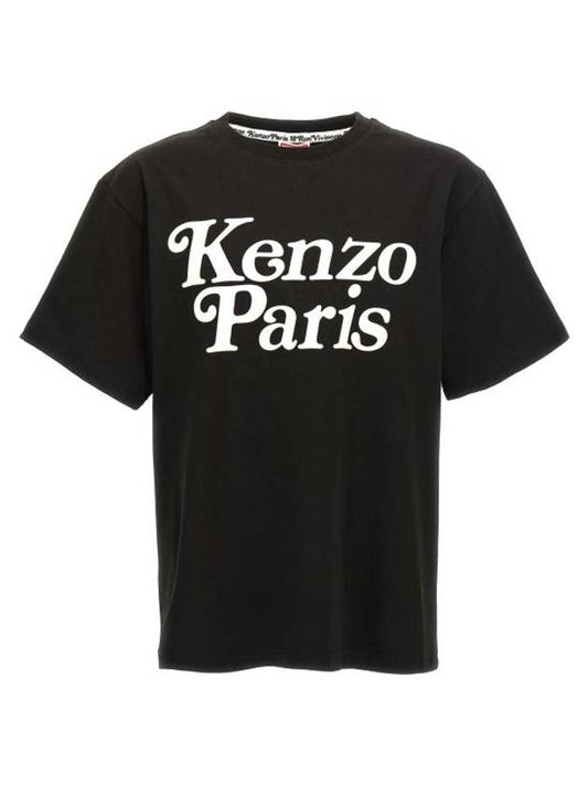 White Logo Print Short Sleeve T-Shirt Black - KENZO - BALAAN 1