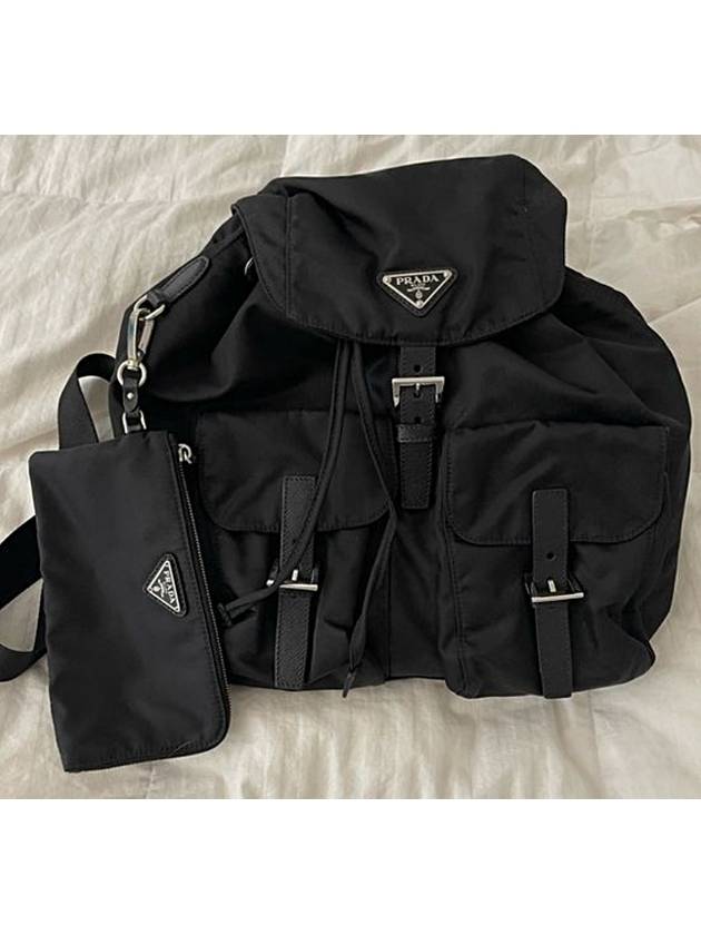 Re Nylon Backpack Triangular Logo Fabric Bag Black Medium Unisex 1BZ811 - PRADA - BALAAN 2