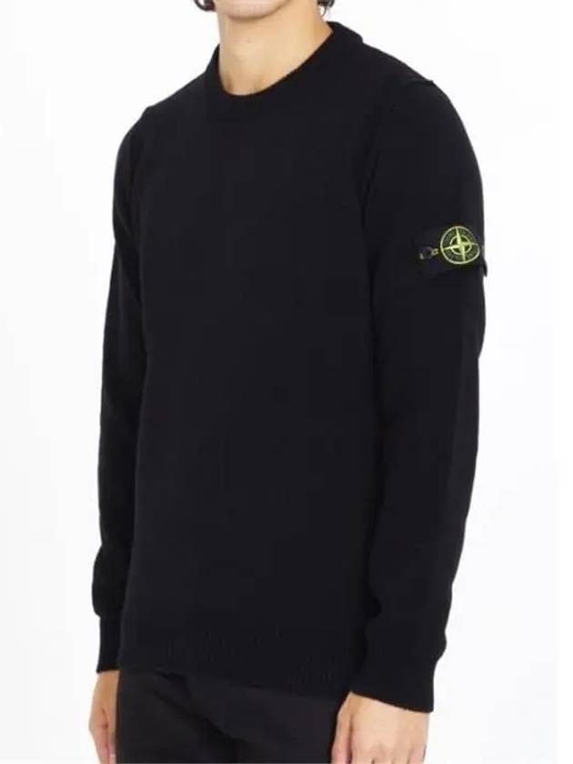 Logo Patch Crew Neck Wool Knit Top Black - STONE ISLAND - BALAAN 3