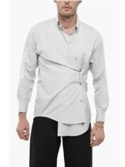 Twist Button Cotton Shirt Grey - BALENCIAGA - BALAAN 2