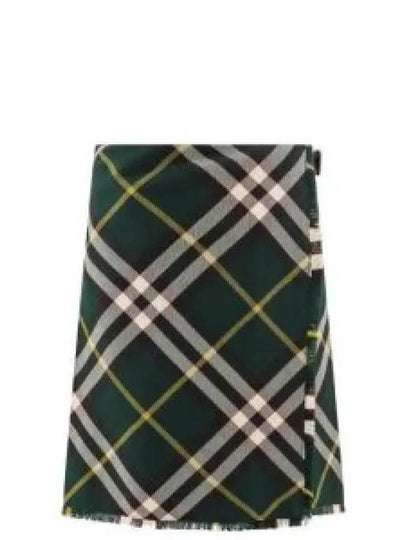 Check Pattern Wool A-Line Skirt Green - BURBERRY - BALAAN 2