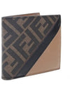 FF Logo Fabric Half Wallet Brown - FENDI - BALAAN 3