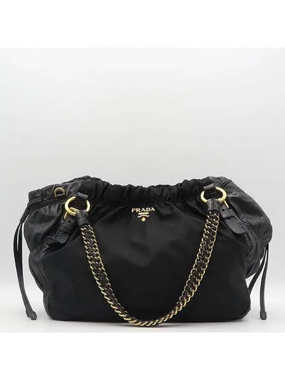 BR4105 TESSUTO GAUFRE Black Gold Logo Shoulder Bag - PRADA - BALAAN 2