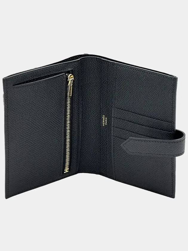 Bean Compact Gold Ring Wallet Black - HERMES - BALAAN 4