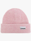 Logo Wool Beanie Pink Women s - GANNI - BALAAN 1