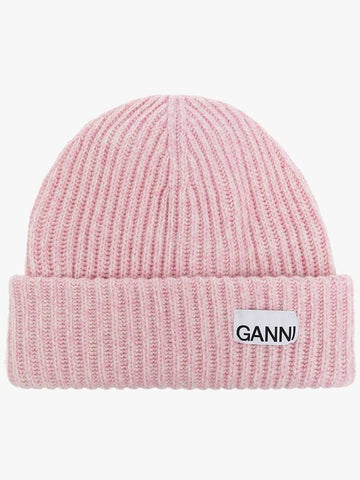 Logo Wool Beanie Pink Women s - GANNI - BALAAN 1