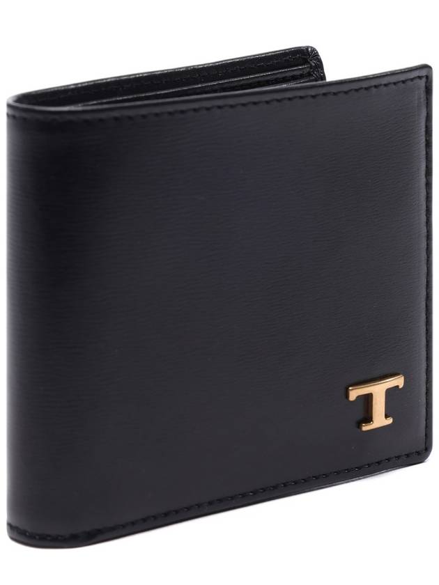 Men's Logo Plaque Leather Half Wallet Black - TOD'S - BALAAN 4