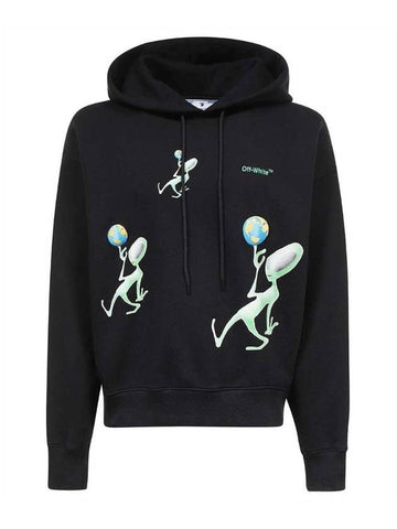 Alien Logo Drawstring Hoodie Black - OFF WHITE - BALAAN 1