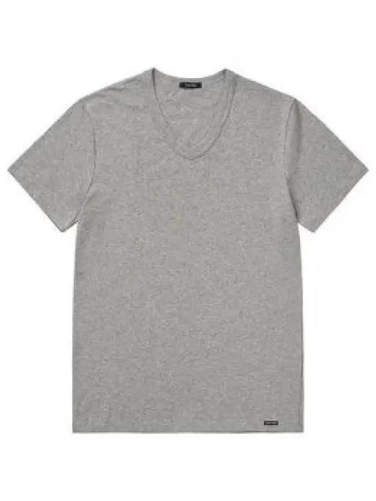 Cotton V-neck Short Sleeve T-Shirt Grey - TOM FORD - BALAAN 2