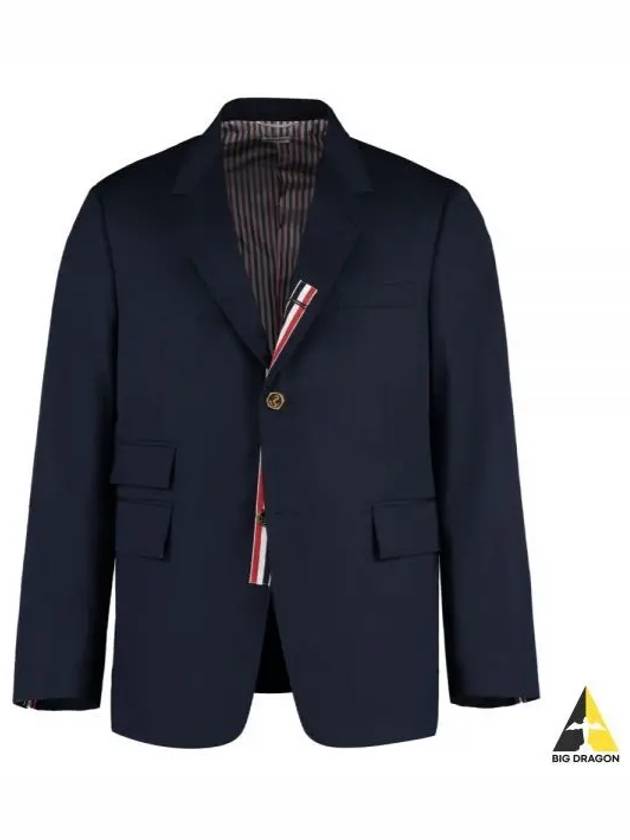 Typewriter Cloth Grosgrain Placket Sport Jacket Navy - THOM BROWNE - BALAAN 2