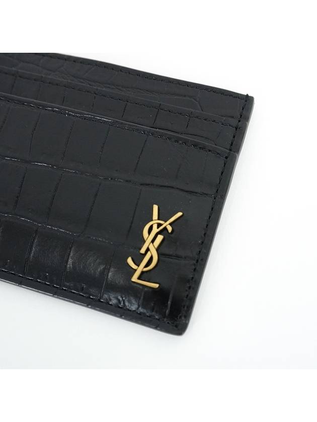 Monogram Logo Crocodile Card Wallet Black - SAINT LAURENT - BALAAN 6