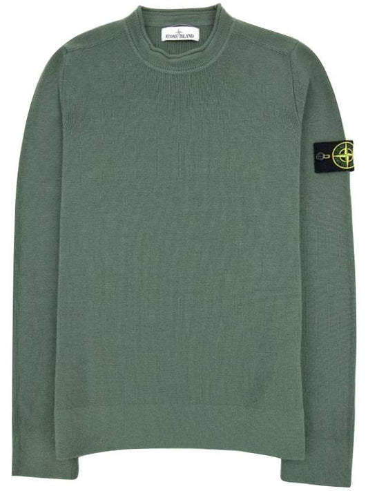 Wappen Patch Crew Neck Ribbed Wool Knit Top Green - STONE ISLAND - BALAAN 1