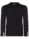 Merino Wool Crisscross Cable Stitch 3/4 Sleeve V-Neck Cardigan Navy - THOM BROWNE - BALAAN 8