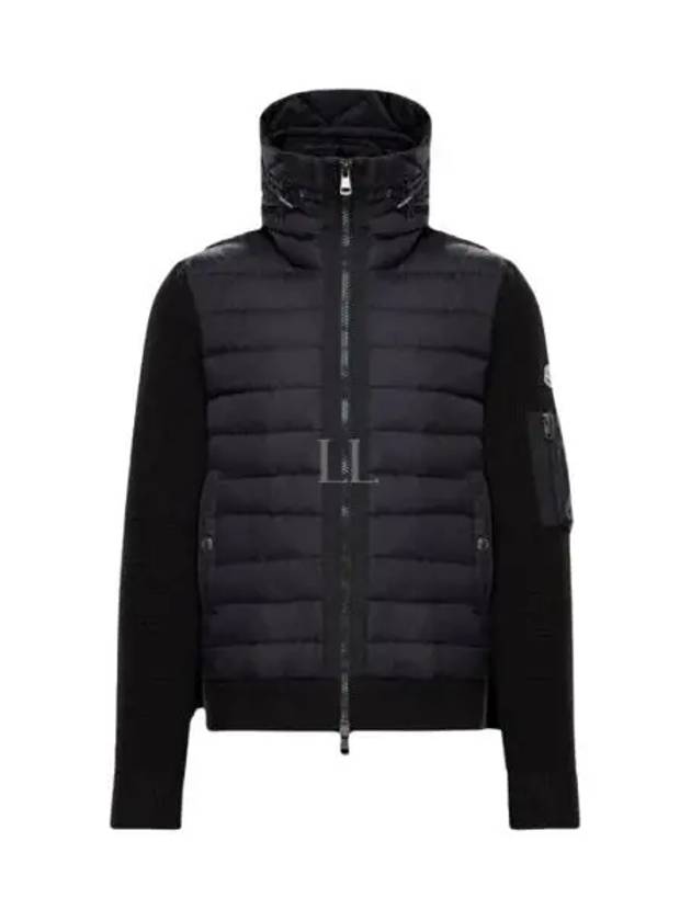 Logo Patch Padded Wool Cardigan Black - MONCLER - BALAAN 2