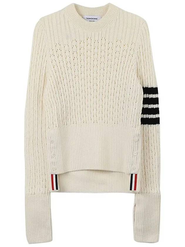 4 Bar Pointelle Knit Top White - THOM BROWNE - BALAAN 7