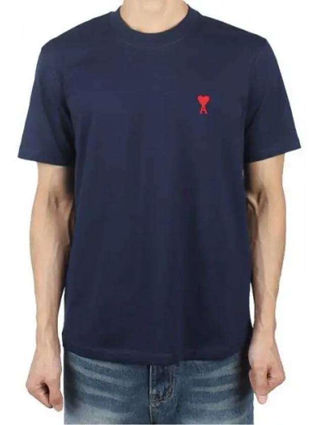 Small Heart Logo Short Sleeve T-Shirt Navy - AMI - BALAAN 2