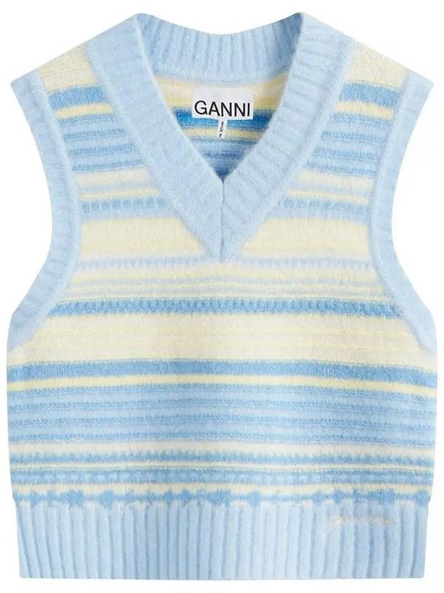 Striped Soft Wool Gilet Vest Light Blue - GANNI - BALAAN 2