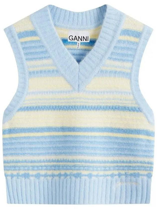 Striped Soft Wool Gilet Vest Light Blue - GANNI - BALAAN 2