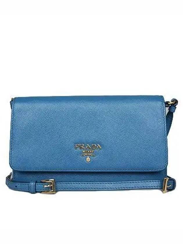 1M1437 Gold logo blue color Saffiano long wallet and crossbag - PRADA - BALAAN 1