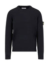 Logo Patch Crew Neck Wool Knit Top Black - STONE ISLAND - BALAAN 3