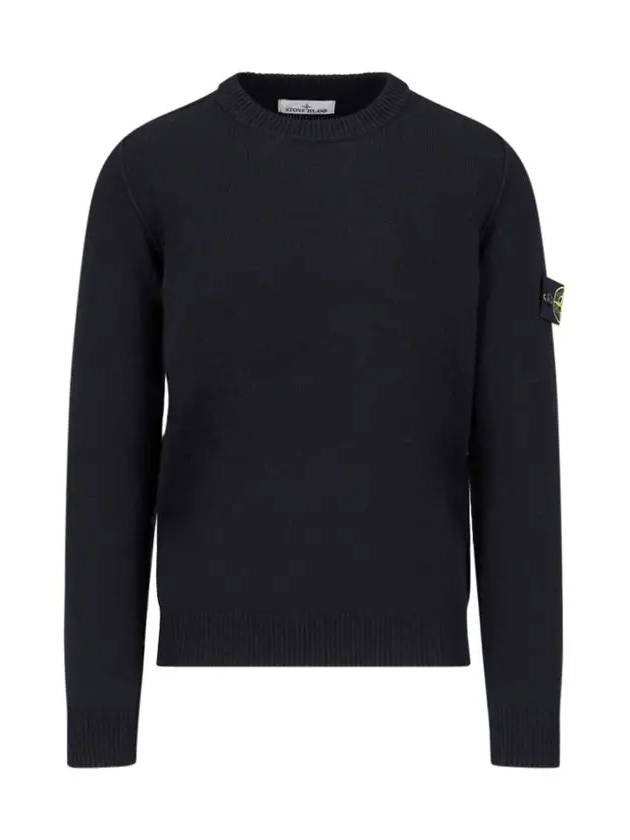 Logo Patch Crew Neck Wool Knit Top Black - STONE ISLAND - BALAAN 2