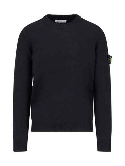 Logo Patch Crew Neck Wool Knit Top Black - STONE ISLAND - BALAAN 2