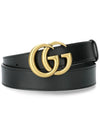 Men's GG Marmont Double G Buckle Gold Hardware Leather Belt Black - GUCCI - BALAAN 2